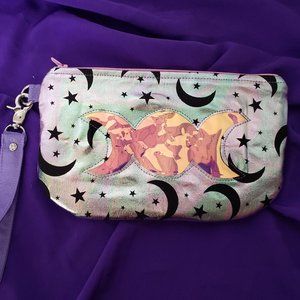 Triple Moon Iridescent Silver Metallic Clutch